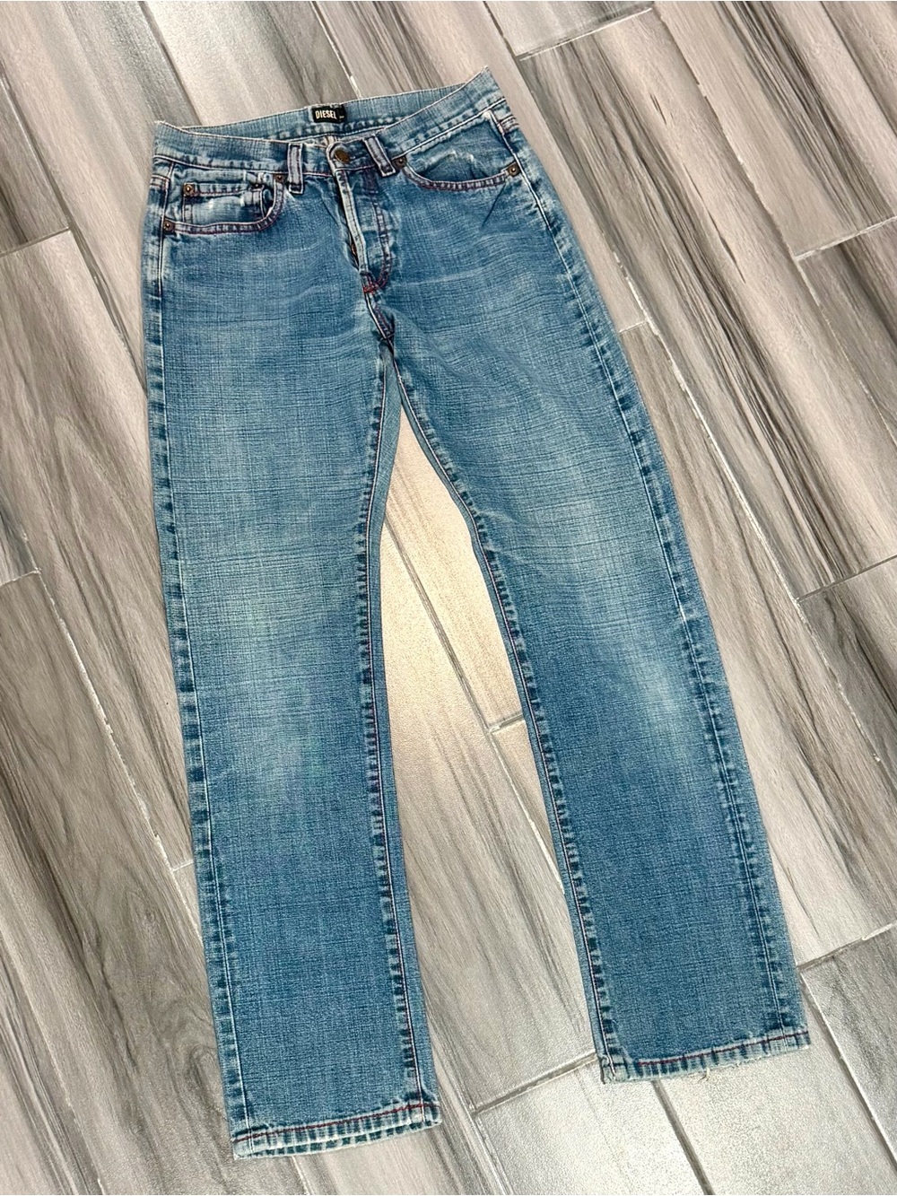 Diesel Zerox Vintage Y2K Denim Jeans - Light Blue Red Stitching